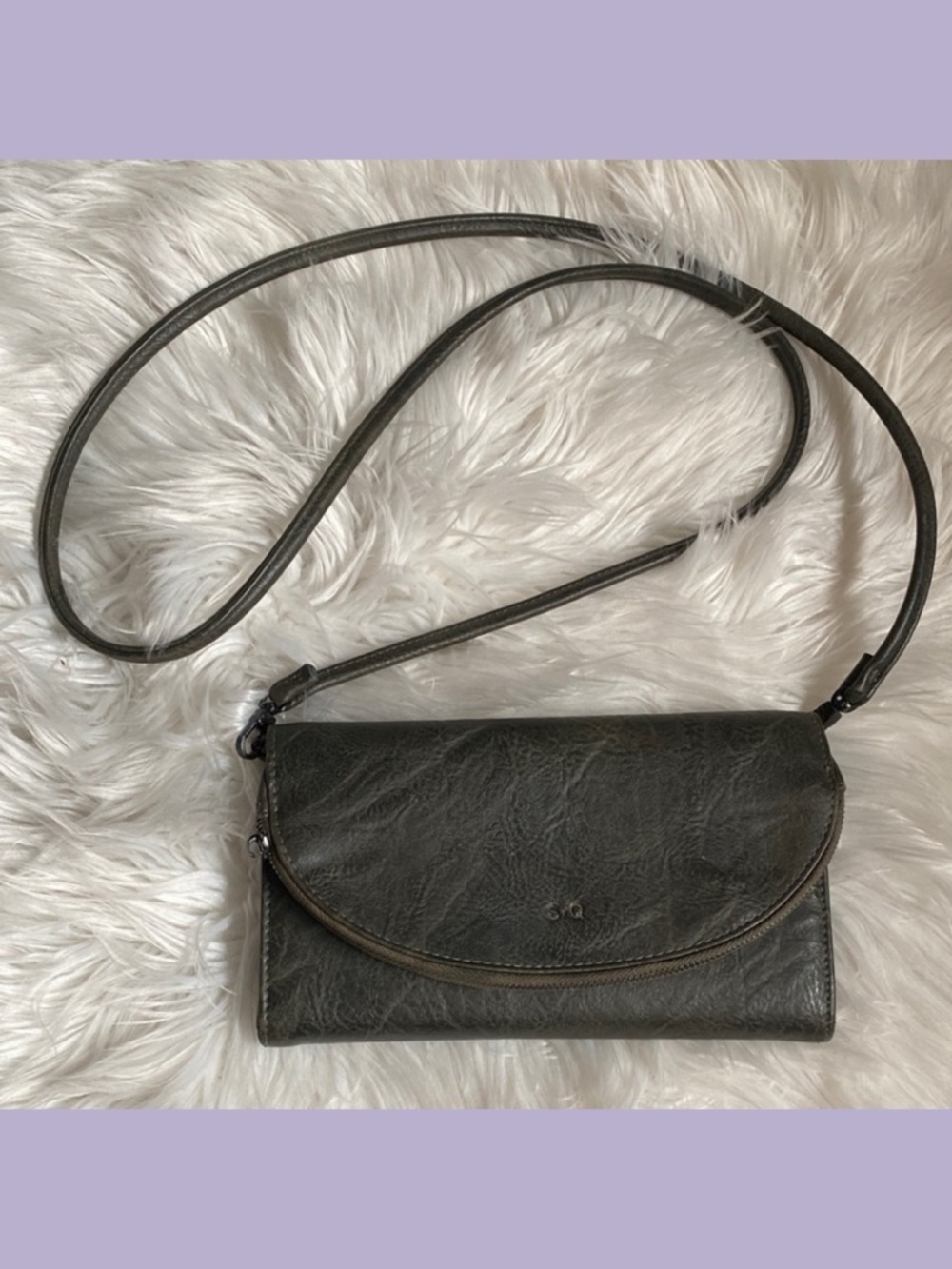 S.Q Vegan Leather Charcoal Leather Crossbody Bag